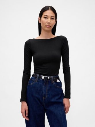Camiseta de jersey de punto cerrado con cuello barco y espalda abierta