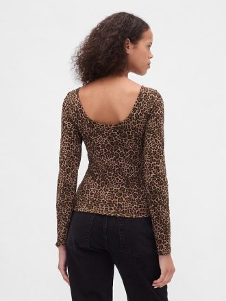 Camiseta de jersey de punto cerrado con cuello barco y espalda abierta