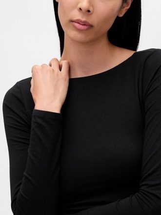 Camiseta de jersey de punto cerrado con cuello barco y espalda abierta