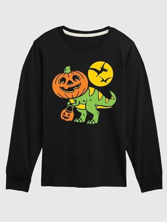 Camiseta de manga larga con cabeza de calabaza de T-Rex para niños pequeños