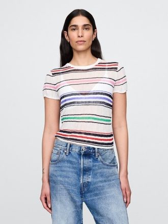 Camiseta de suéter de canalé transparente