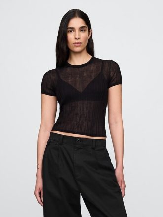 Camiseta de suéter de canalé transparente