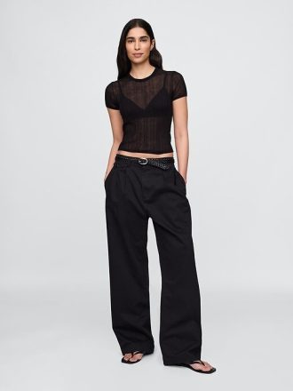 Camiseta de suéter de canalé transparente