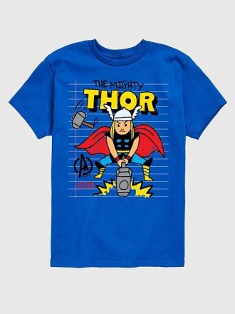 Camiseta gráfica de manga corta con dibujo de Thor de Marvel para niños pequeños