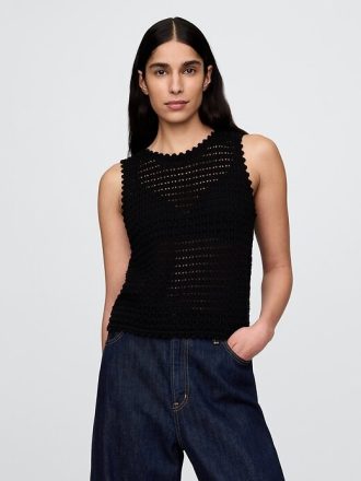 Camiseta sin mangas de crochet 100 % algodón