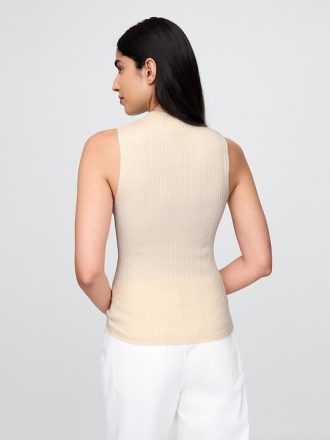 Camiseta sin mangas de cuello alto con canalé