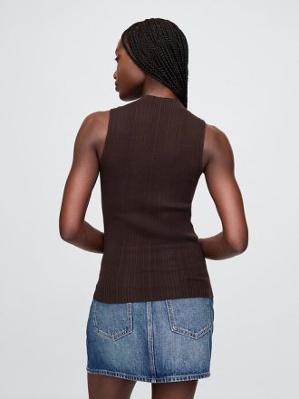 Camiseta sin mangas de cuello alto con canalé