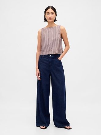 Camiseta sin mangas de popelina con cuello barco