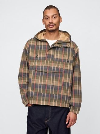 Chaqueta anorak de lona a cuadros de gran tamaño