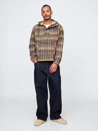 Chaqueta anorak de lona a cuadros de gran tamaño