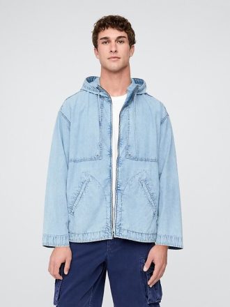 Chaqueta anorak extragrande con cremallera y tejido de mezclilla antidesgarro