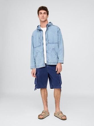 Chaqueta anorak extragrande con cremallera y tejido de mezclilla antidesgarro