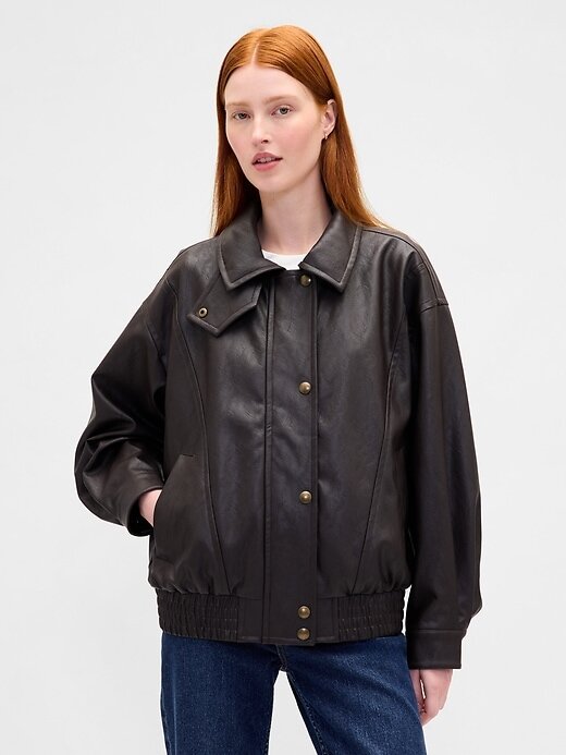 Chaqueta de cuero vegano de gran tamaño Chaqueta de cuero vegano de gran tamaño