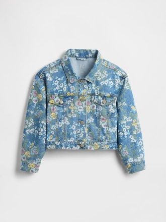 Chaqueta vaquera floral con mangas globo para niños