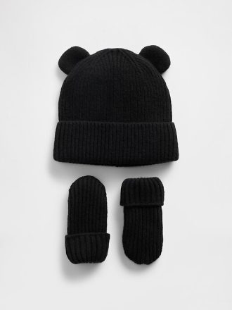 Conjunto de gorro y manoplas CashSoft Bear para bebés y niños pequeños