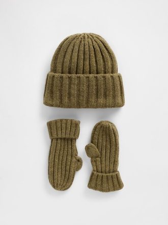 Conjunto de gorro y manoplas CashSoft Rib para bebés y niños pequeños