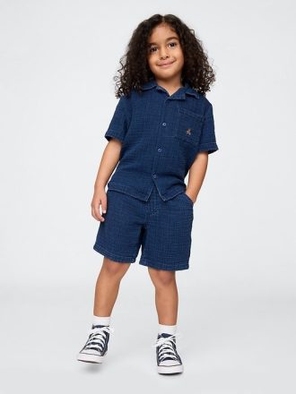 Conjunto de mezclilla de gasa arrugada para bebé y niño pequeño