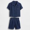 Conjunto de mezclilla de gasa arrugada para bebé y niño pequeño Conjunto de mezclilla de gasa arrugada para bebé y niño pequeño