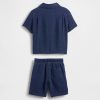 Conjunto de mezclilla de gasa arrugada para bebé y niño pequeño Conjunto de mezclilla de gasa arrugada para bebé y niño pequeño