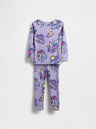 Conjunto de pijama de algodón orgánico cepillado para bebés y niños pequeños