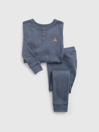 Conjunto de pijama Henley de algodón orgánico jaspeado para bebés y niños pequeños