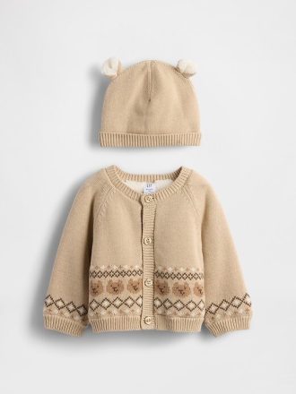 Conjunto de suéter tipo cárdigan con forro de sherpa para bebé Conjunto de suéter tipo cárdigan con forro de sherpa para bebé