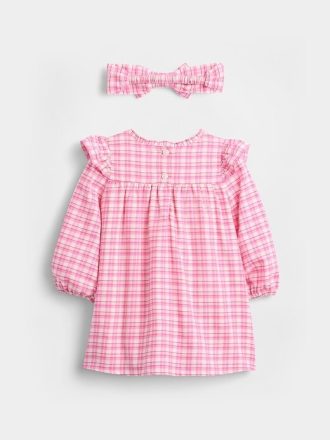 Conjunto de vestido de cuadros vichy para bebé Conjunto de vestido de cuadros vichy para bebé