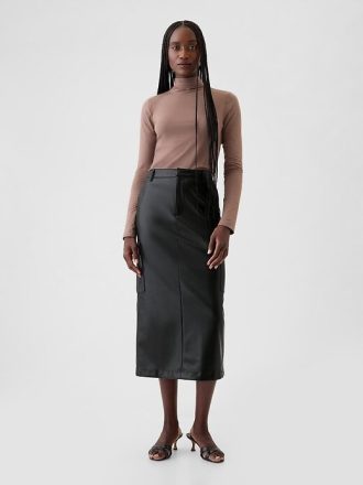 Falda midi cargo de cuero vegano Falda midi cargo de cuero vegano