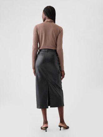 Falda midi cargo de cuero vegano Falda midi cargo de cuero vegano