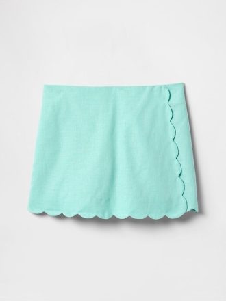 Falda pantalón cruzada festoneada de lino y algodón para niños
