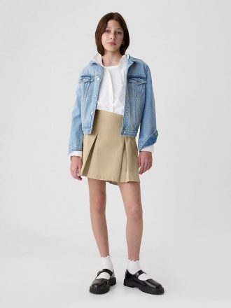 Falda pantalón plisada de color caqui para niños Falda pantalón plisada de color caqui para niños