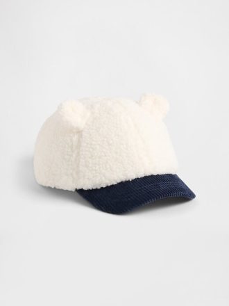 Gorra de béisbol de oso de sherpa y pana para niños pequeños
