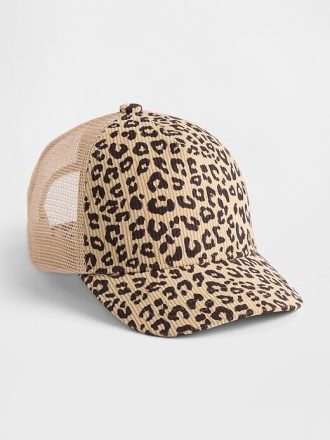 Gorra de camionero de pana con estampado de leopardo para niños