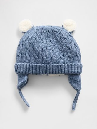 Gorro de bebé con diseño de oso de punto trenzado y forro de sherpa