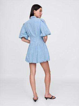 Minivestido camisero de mezclilla con burbujas