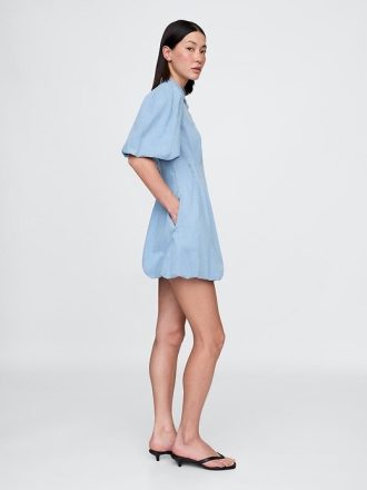 Minivestido camisero de mezclilla con burbujas