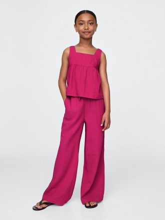 Pantalones anchos fáciles de hacer de gasa arrugada para niños