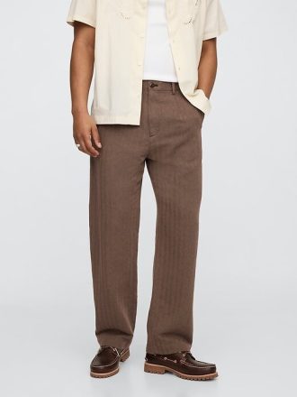 Pantalones caqui holgados plisados  de lino y algodón de los años 90