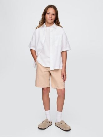 Pantalones cortos de lino y algodón para niños de 8″