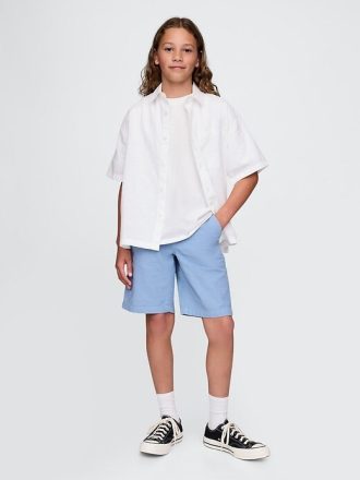Pantalones cortos de lino y algodón para niños de 8″