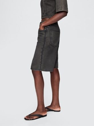 Pantalones cortos largos de mezclilla francesa de rizo de tiro medio de 11″