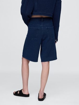 Pantalones cortos largos de mezclilla francesa de rizo de tiro medio de 11″