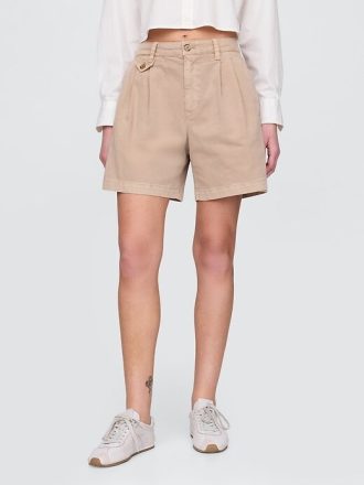 Pantalones cortos plisados de sarga de tiro medio de 6″ Pantalones cortos plisados de sarga de tiro medio de 6″