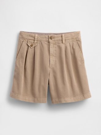 Pantalones cortos plisados de sarga de tiro medio de 6″ Pantalones cortos plisados de sarga de tiro medio de 6″