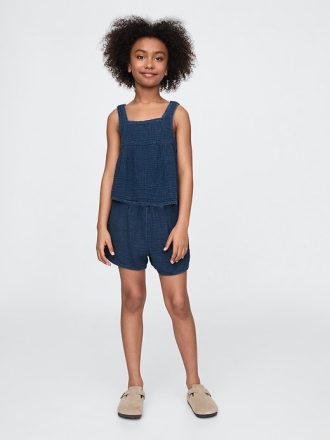 Pantalones cortos vaqueros de gasa arrugada para niños Pantalones cortos vaqueros de gasa arrugada para niños