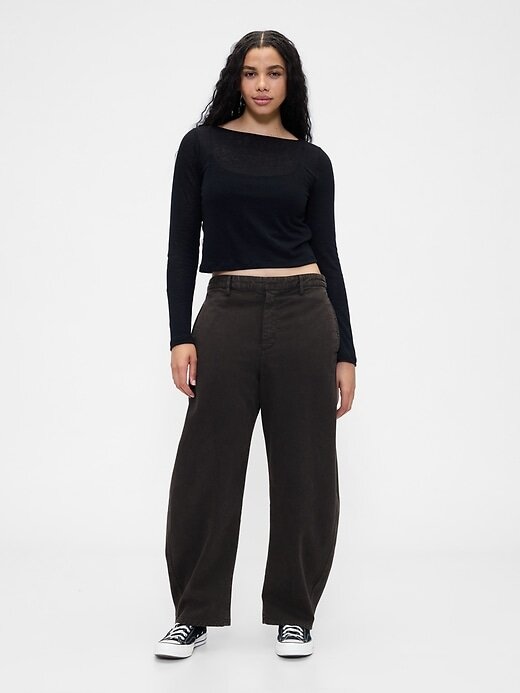 Pantalones de sarga de tiro medio Pantalones de sarga de tiro medio
