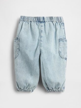 Pantalones deportivos de mezclilla con bolsillo de osito de bebé