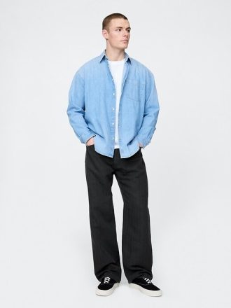 Pantalones holgados de espiga de lino y algodón de los años 90