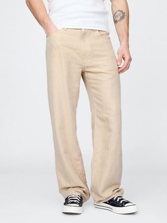 Pantalones holgados de espiga de lino y algodón de los años 90