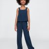 Pantalones holgados de mezclilla de gasa arrugada para niños